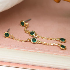 FAUX GOLD PLATED STUD DROP EARRINGS WITH GREEN CRYSTALS