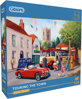 Gibsons Touring the Town 500 Piece Jigsaw Puzzle for Adults Vintage Cars & British Village Scene Nostalgic Countryside Gift