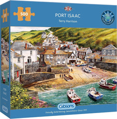 Gibsons Port Isaac 500 Piece Jigsaw Puzzle – Coastal Cornwall Harbour Scene by Terry Harrison – Traditional British Landscape Puzzle