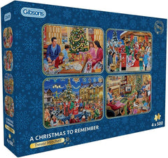 A Christmas to Remember | 4 x 500 Piece Jigsaw Puzzles | Christmas Multi-Box Jigsaw | Sustainable Puzzle for Adults | Premium 100% Recycled Board | Great Gift for Adults | Gibsons Games