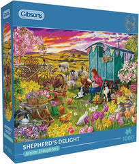 Gibsons Shepherd’s Delight 1000 Piece Jigsaw Puzzle – Countryside Farm Life Scene by Janice Daughters – Traditional British Rural Artwork