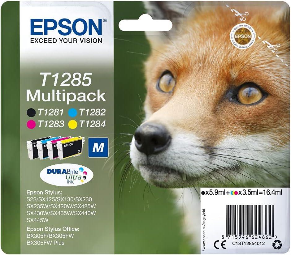 Epson T1285 Fox Black CMY Colour Standard Capacity Ink Cartridge 6ml 3x3.5ml Multipack - 8715946624662