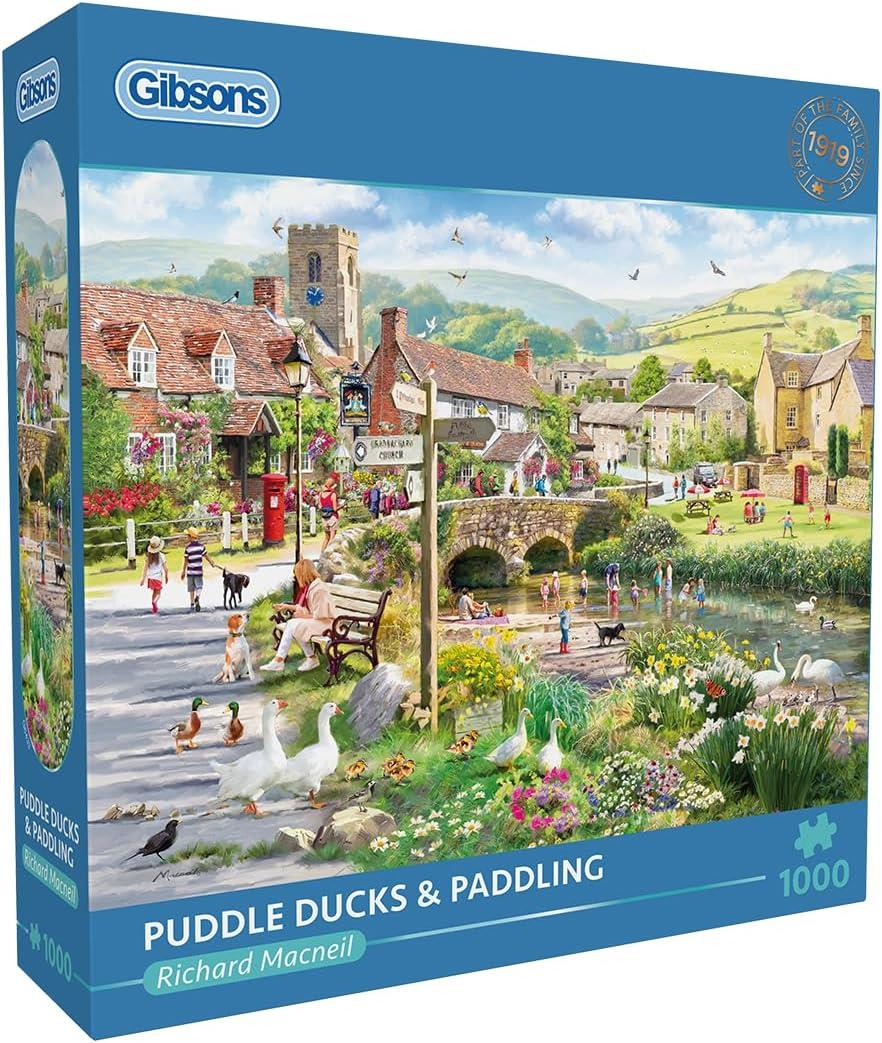 Gibsons Puddle Ducks & Paddling 1000 Piece Jigsaw Puzzle Nostalgic Beautiful Colourful Artwork Sustainable Puzzle