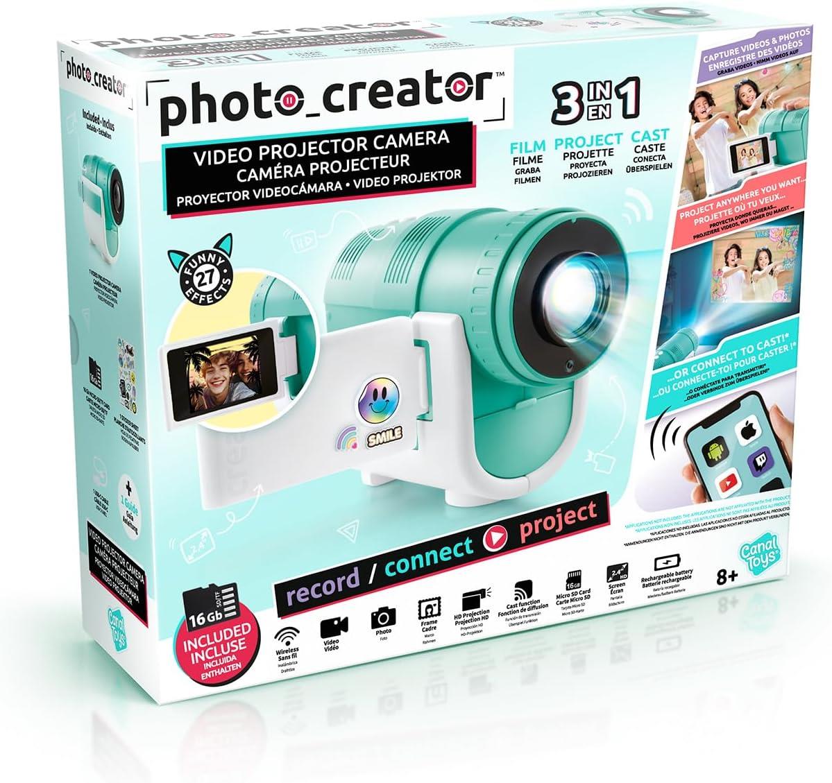 Photo Creator Camera Projector – Kids HD Video & 48MP Photo Camera with WiFi Casting from Smartphone, 2.4" Screen & Projector up to 90" – Fun Gift for Kids & Families- 16GB SD Card & Stickers