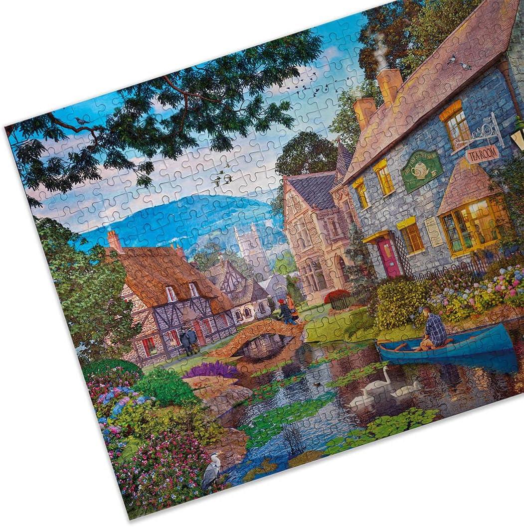 Gibsons Tea on the River 500 Piece Jigsaw Puzzle for Adults Teens Nostalgic Beautiful Colourful Village Countryside
