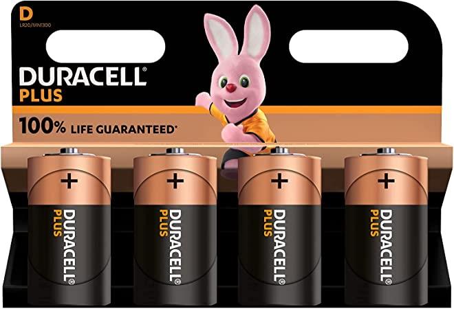 Duracell Plus D Alkaline Batteries (Pack 4)