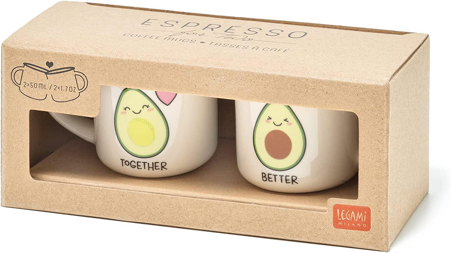 2 COFFEE MUGS - ESPRESSO FOR TWO - AVOCADO