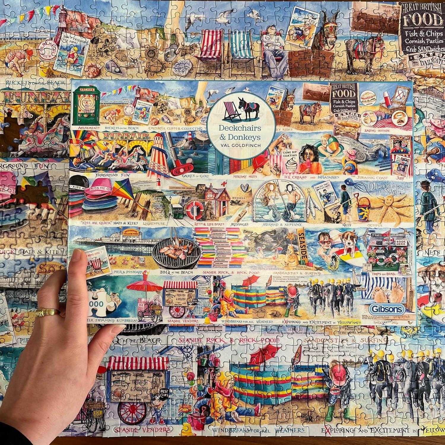 Gibsons 1000 Piece Jigsaw Puzzle: Deckchairs and Donkeys | Seaside Nostalgia