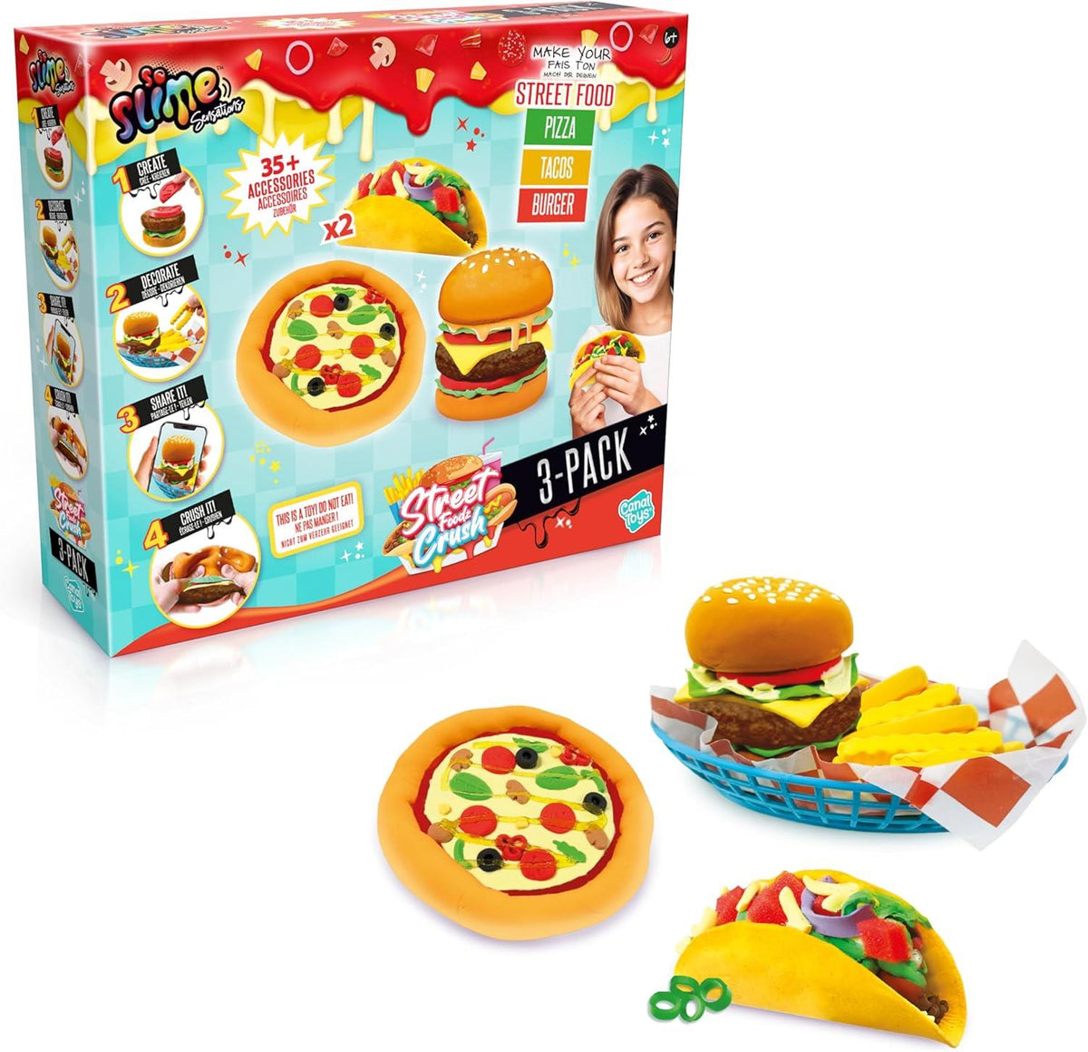 So Slime Sensations Street Food Crush – Create Pizza, Tacos & Burgers with DIY Slime Kit – Fun ASMR Activity for Kids