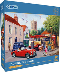 Gibsons Touring the Town 500 Piece Jigsaw Puzzle for Adults Vintage Cars & British Village Scene Nostalgic Countryside Gift