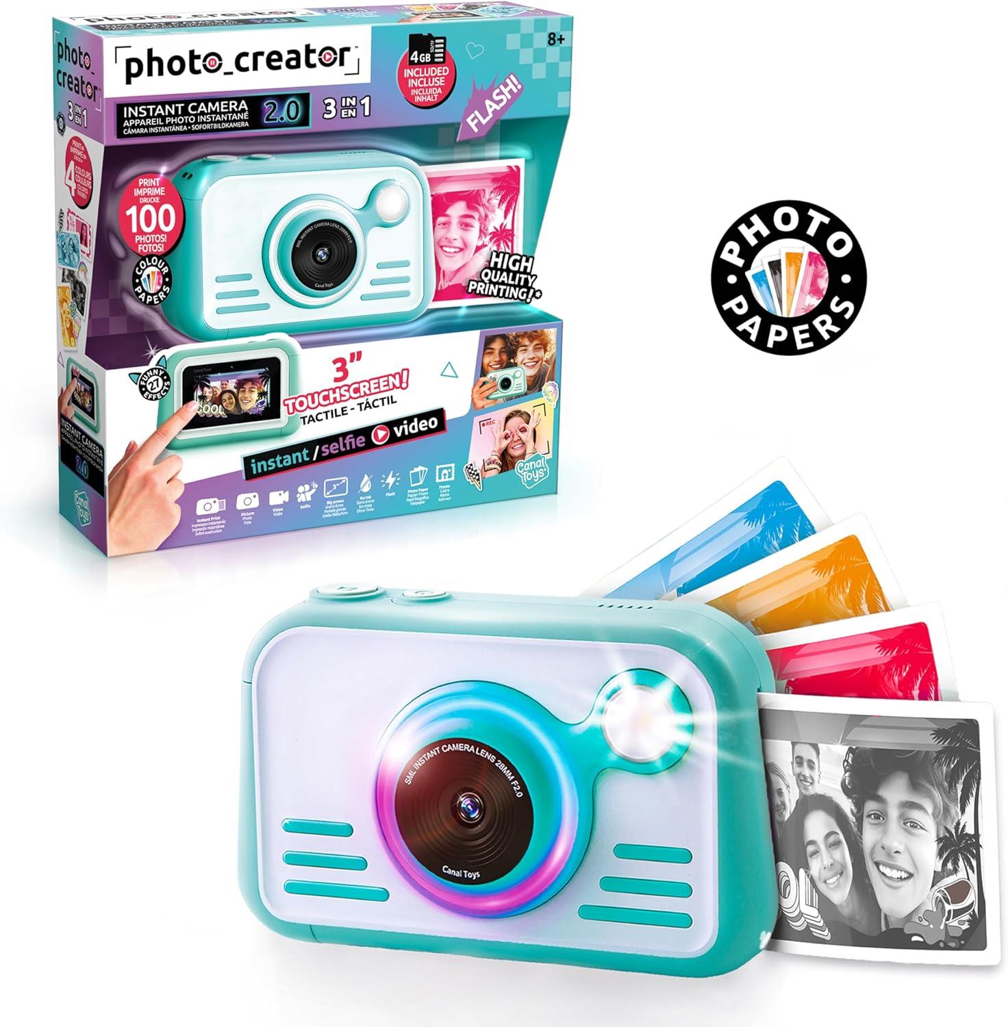 Photo Creator Instant Print Camera 2.0 – Real Photo Paper, 3″ Touchscreen & Built-In Flash with Ring Light – Print Instantly with No Ink Needed – Includes 100 Photos, SD Card & More, Ages 6+