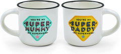 2 COFFEE MUGS - ESPRESSO FOR TWO - SUPER MUMMY AND SUPER DADDY