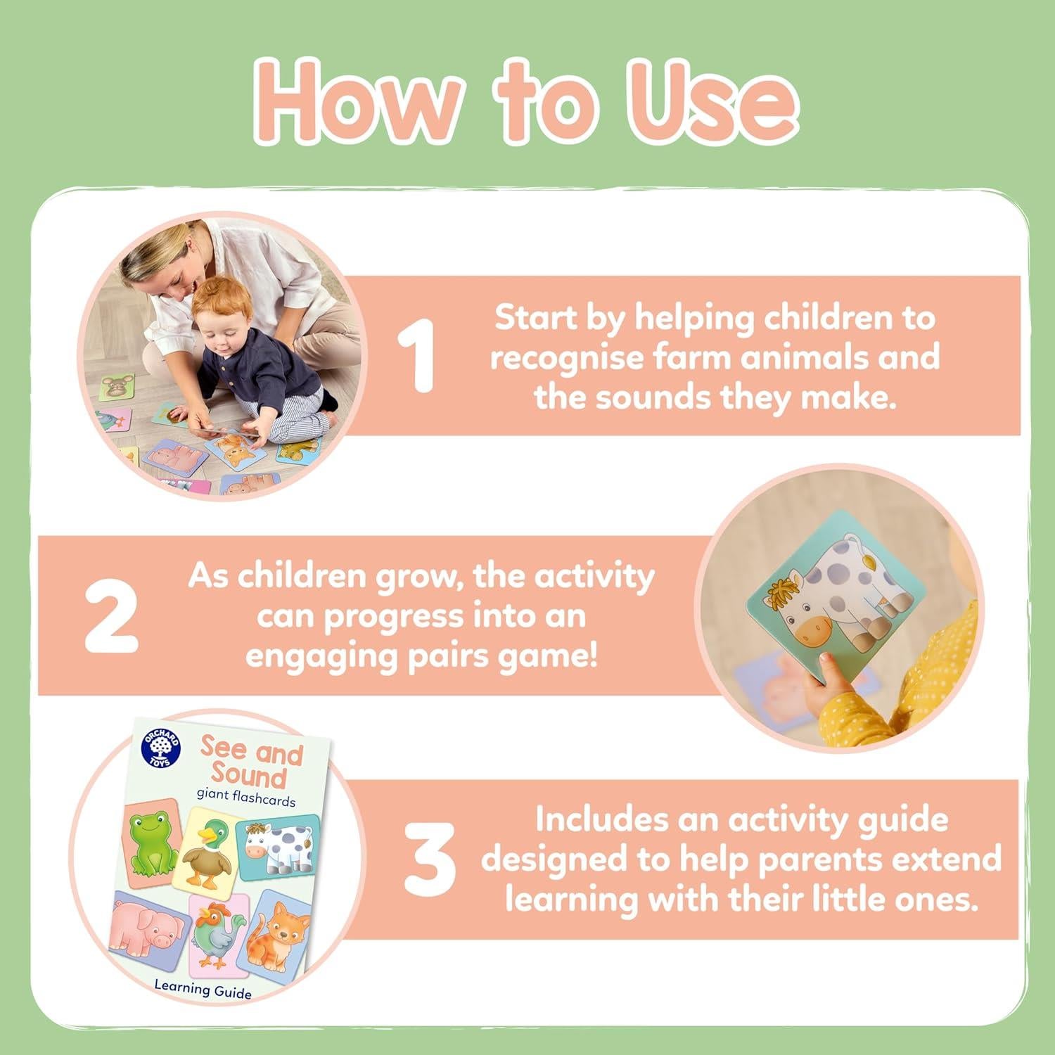 Orchard Toys See and Sound Giant Flashcards for Babies and Toddlers 9 months+ Educational Animal Farm Activity and Learning Game