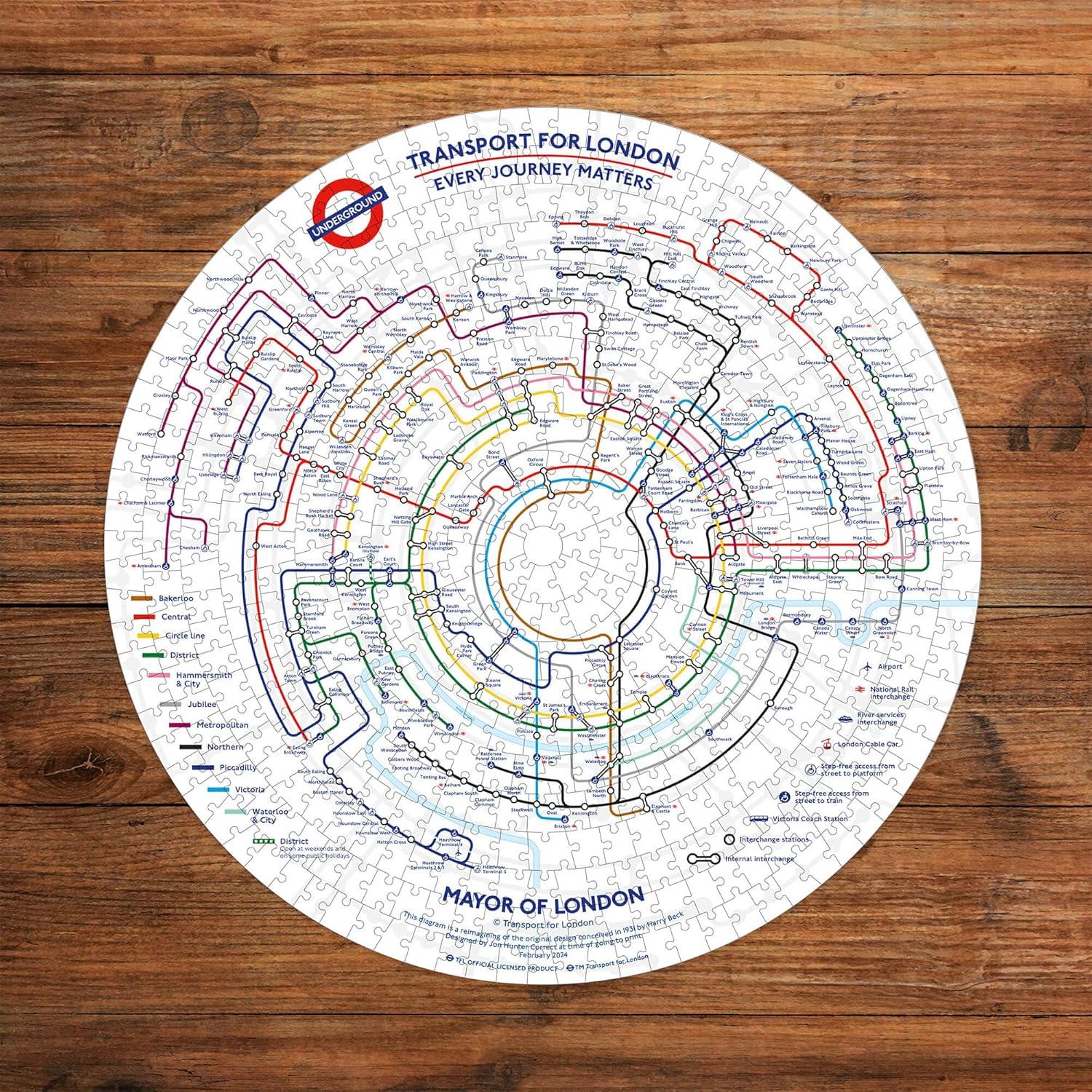 Gibsons TfL Circular Underground Tube Map 500 Piece Round Jigsaw Puzzle for Adults | Great Britain London Transport | Made in the UK |