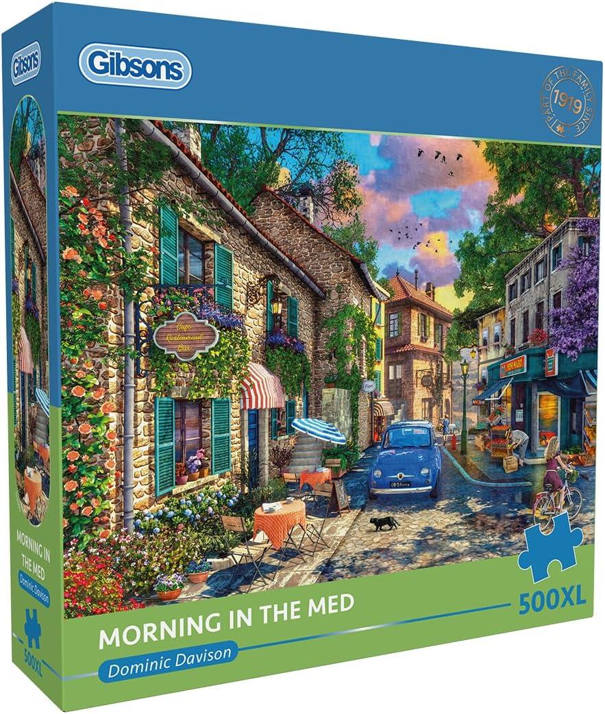 Gibsons Morning in the Med | 500XL Piece Jigsaw Puzzle Extra Large Piece Jigsaw | Mediterranean Jigsaw | Sustainable Puzzle
