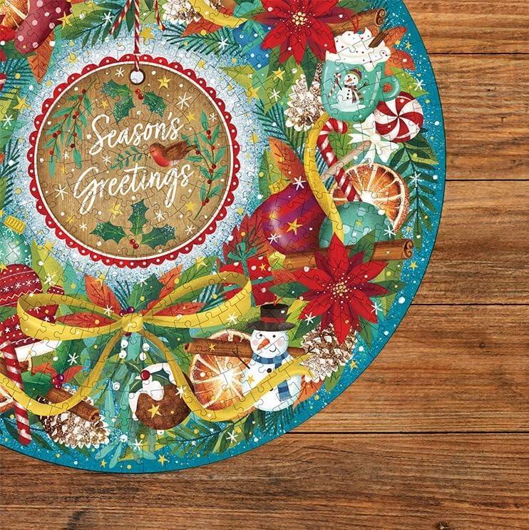 Gibsons Seasons Greetings 500 Piece Circular Jigsaw Puzzle  Challenging Christmas Wreath Design Festive