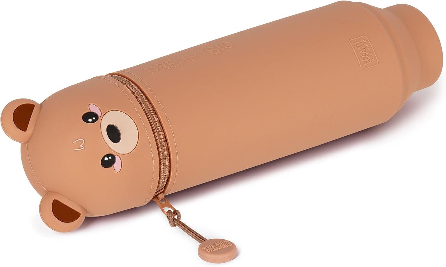Legami - 2 in 1 Soft Silicone Teddy Bear Pencil Case - Kawaii, Zipper Pen Holder