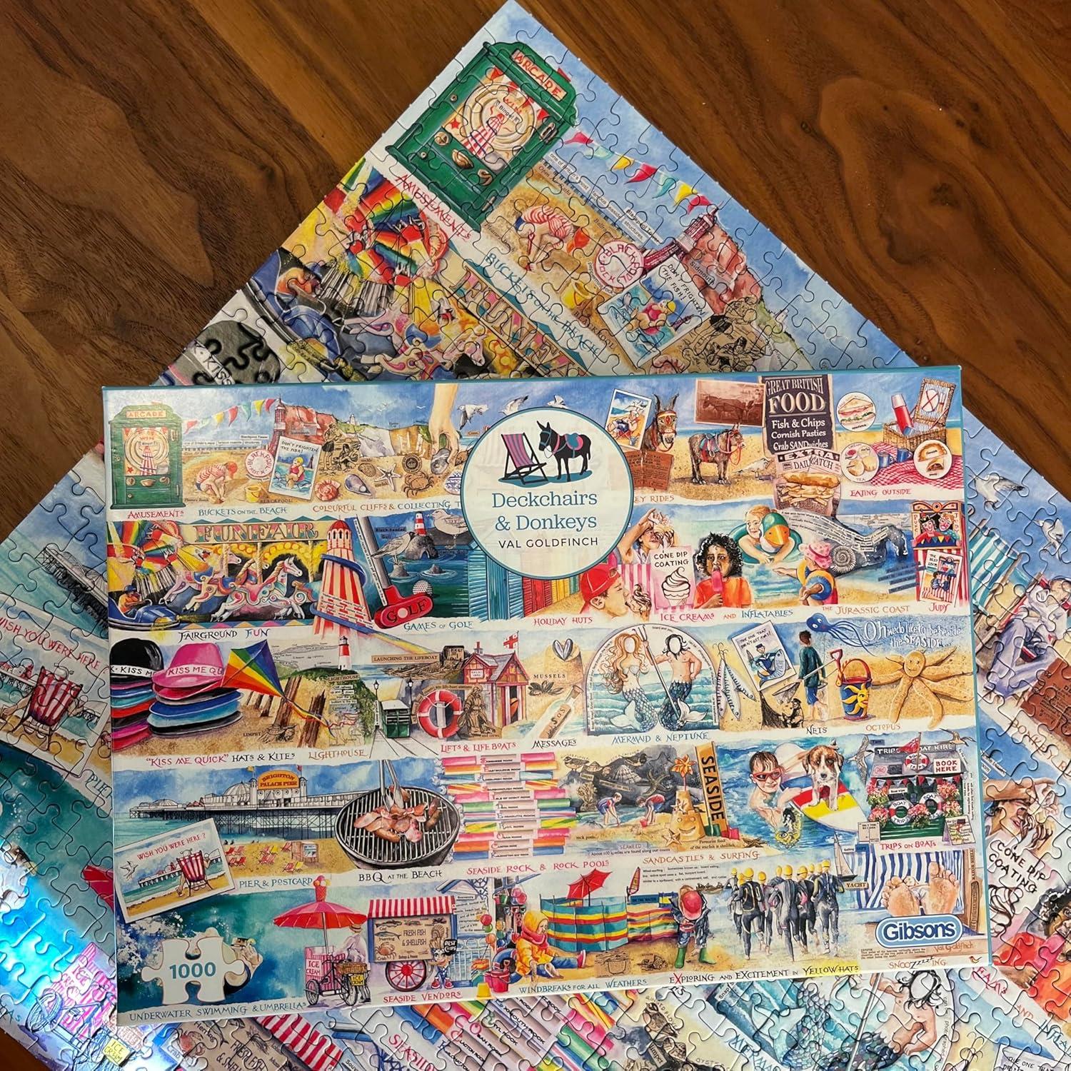 Gibsons 1000 Piece Jigsaw Puzzle: Deckchairs and Donkeys | Seaside Nostalgia