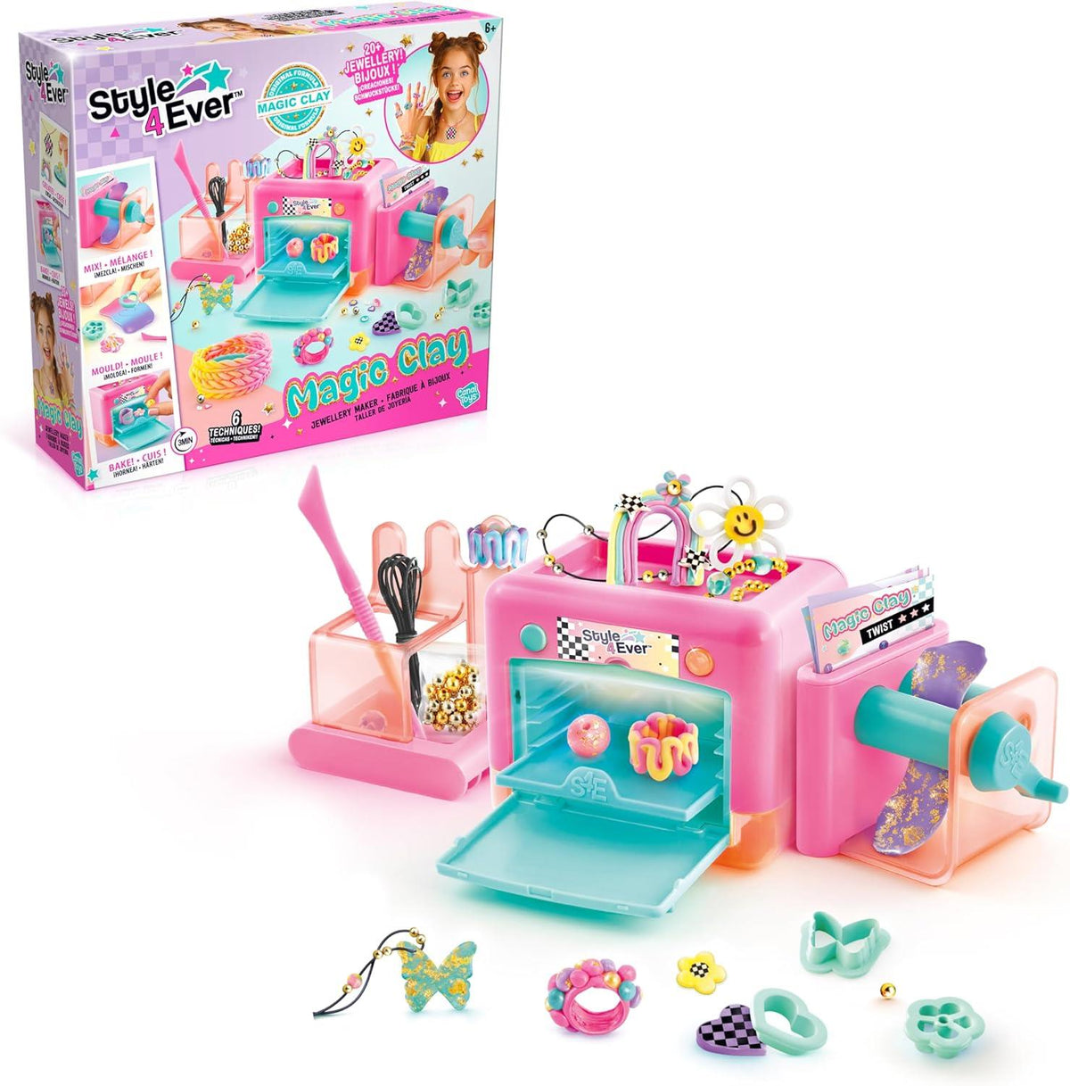 Style 4 Ever Magic Clay Jewellery Maker – Quick-Curing Clay Jewellery Kit for Kids Aged 8+ – Bake Creations in Under 3 Minutes with Safe Oven – Includes Gems & Tools to Make 20+ Pieces