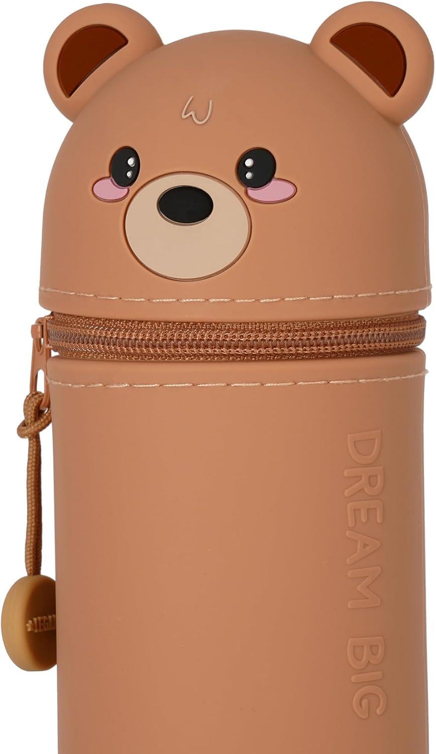 Legami - 2 in 1 Soft Silicone Teddy Bear Pencil Case - Kawaii, Zipper Pen Holder