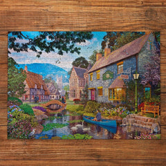 Gibsons Tea on the River 500 Piece Jigsaw Puzzle for Adults Teens Nostalgic Beautiful Colourful Village Countryside