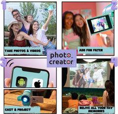 Photo Creator Camera Projector – Kids HD Video & 48MP Photo Camera with WiFi Casting from Smartphone, 2.4" Screen & Projector up to 90" – Fun Gift for Kids & Families- 16GB SD Card & Stickers