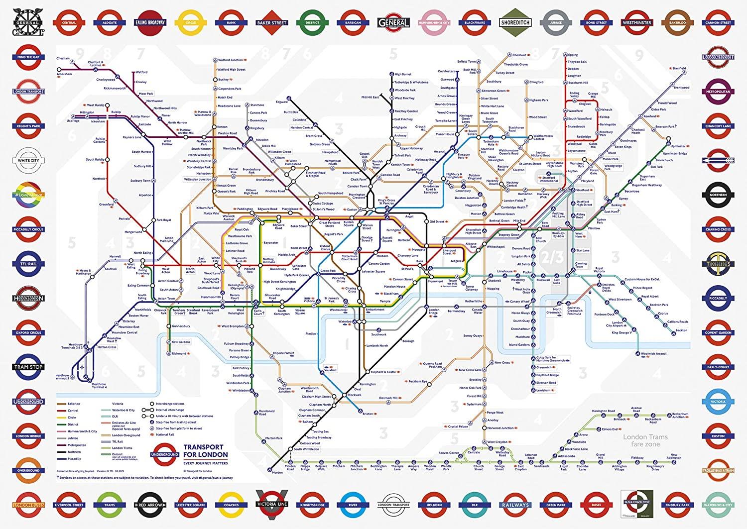 Gibsons Jigsaw Puzzle - TFL London Underground Map In Gift Box - 500 Pieces