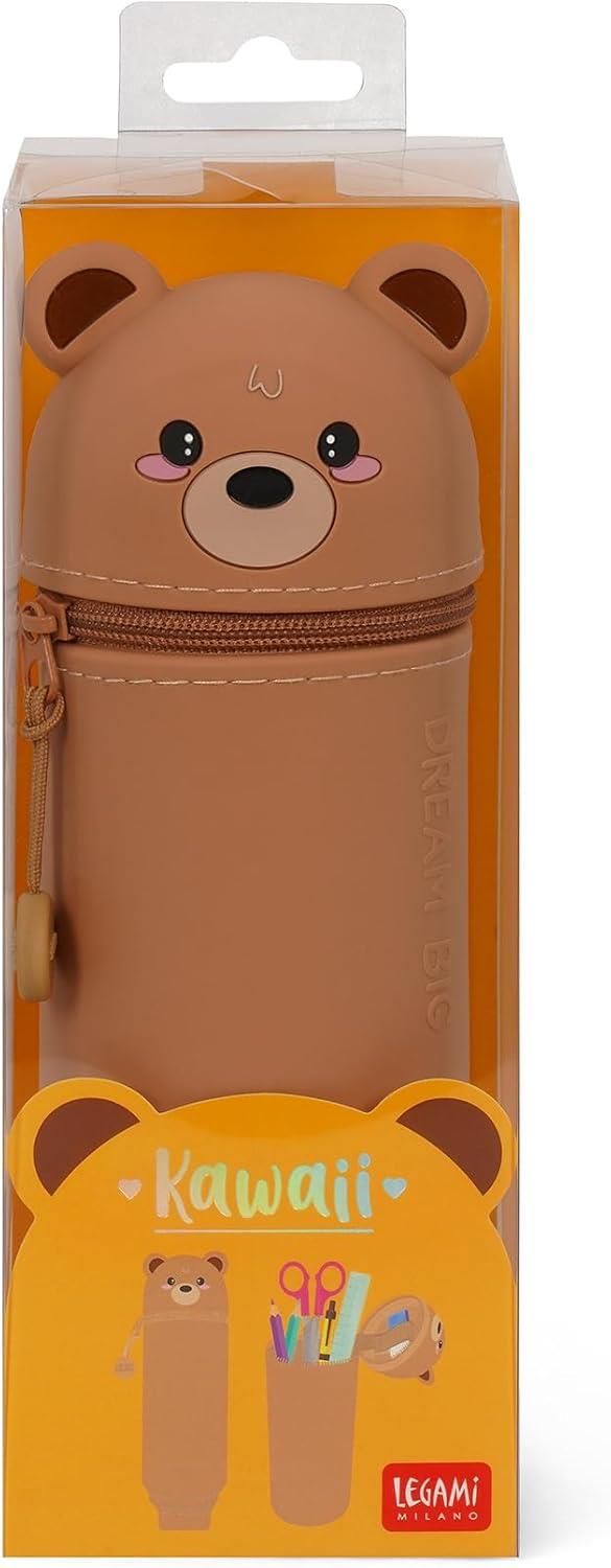 Legami - 2 in 1 Soft Silicone Teddy Bear Pencil Case - Kawaii, Zipper Pen Holder