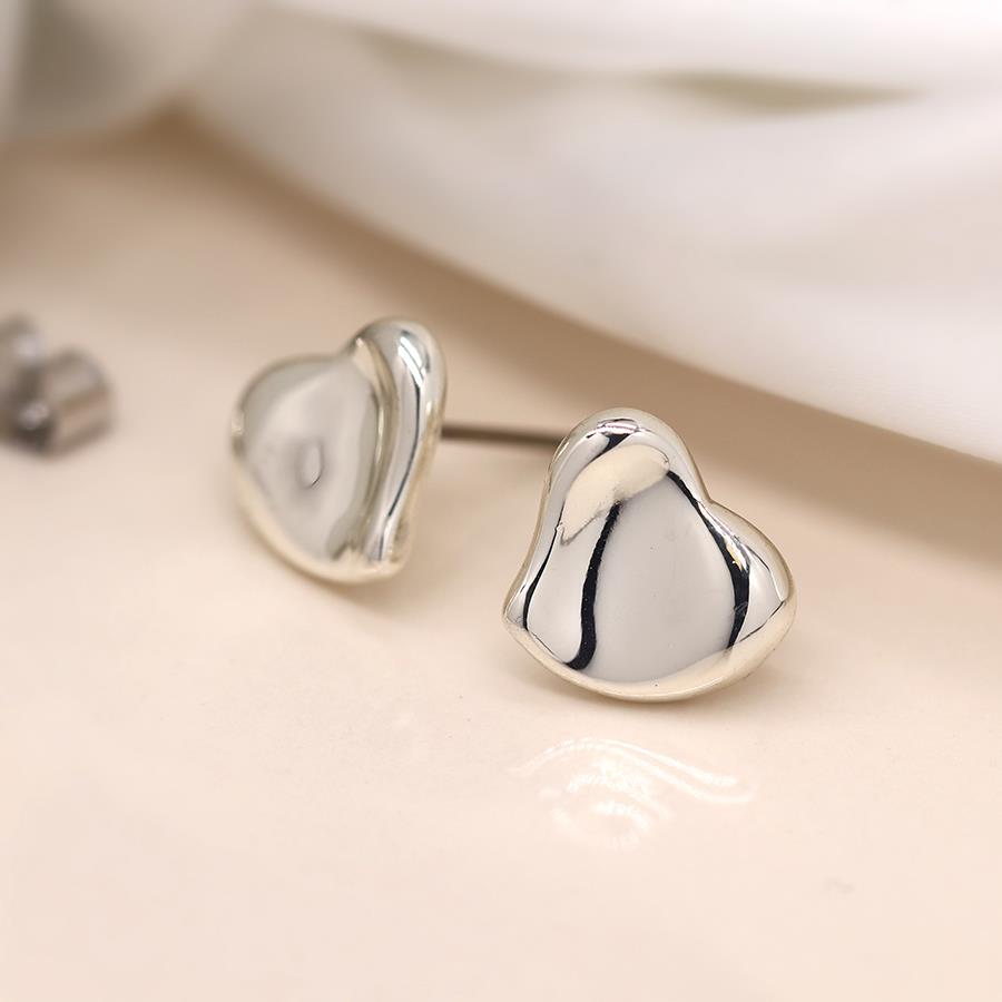 SILVER PLATED WAVY HEART STUDS