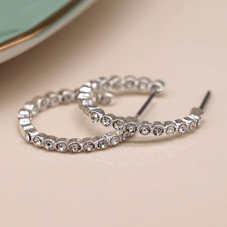 SILVER PLATED CRYSTAL SET HOOPS