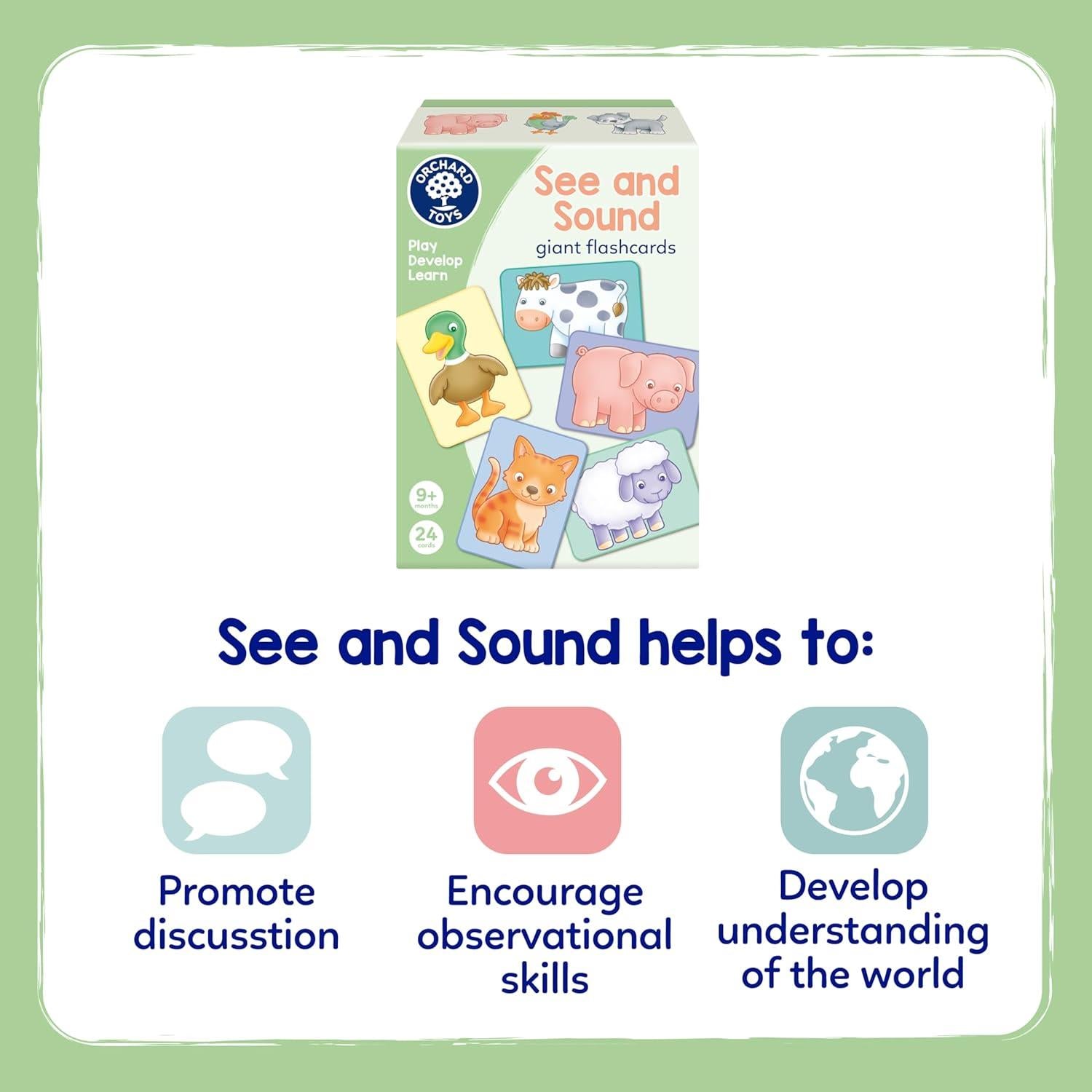 Orchard Toys See and Sound Giant Flashcards for Babies and Toddlers 9 months+ Educational Animal Farm Activity and Learning Game