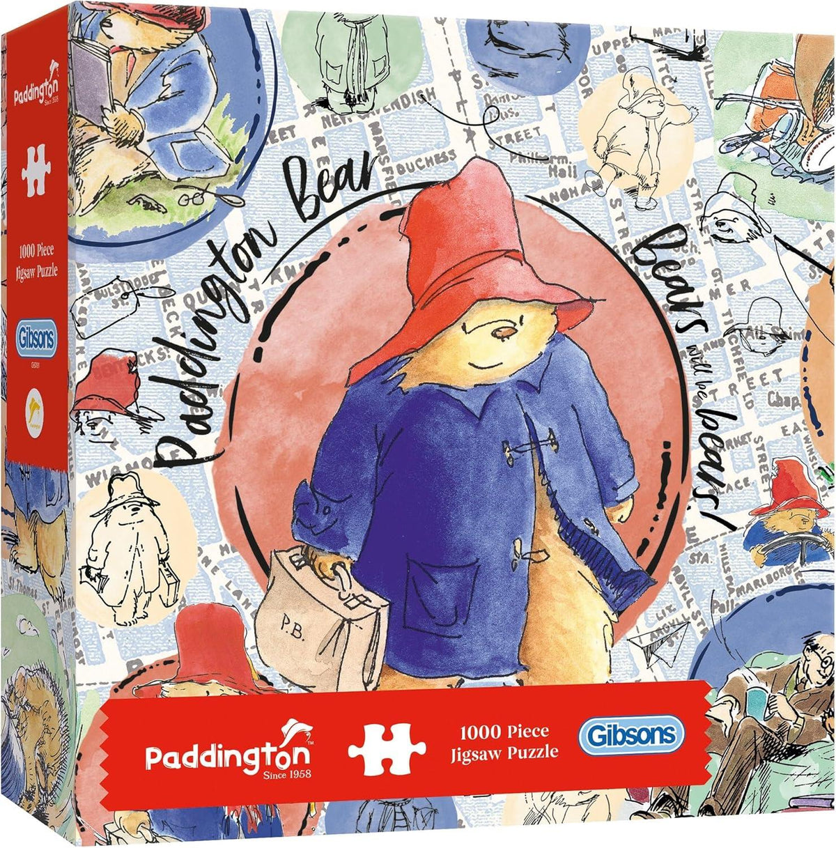 Gibsons Paddington Bear 1000 Piece Jigsaw Puzzle for Grown Ups | Favourite Classic Character Sustainable Family Jigsaw Premium