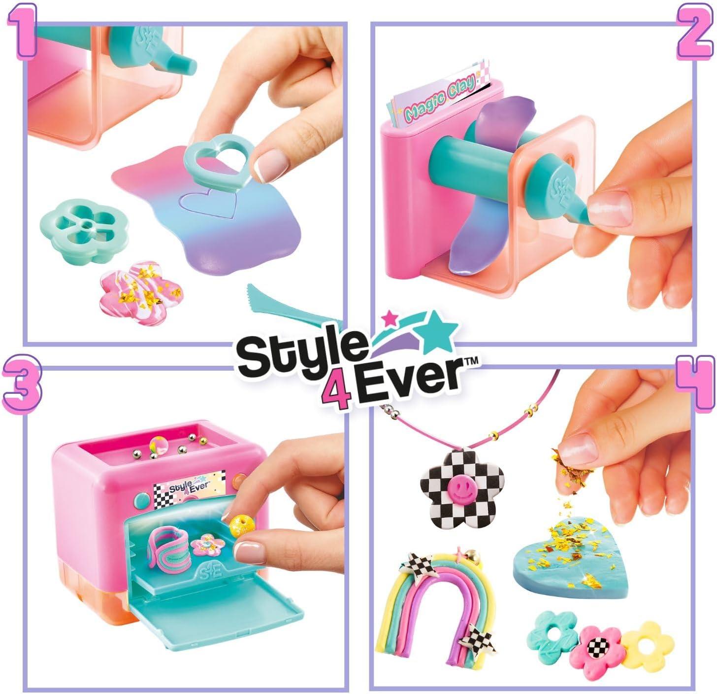 Style 4 Ever Magic Clay Jewellery Maker – Quick-Curing Clay Jewellery Kit for Kids Aged 8+ – Bake Creations in Under 3 Minutes with Safe Oven – Includes Gems & Tools to Make 20+ Pieces