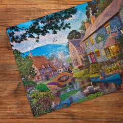 Gibsons Tea on the River 500 Piece Jigsaw Puzzle for Adults Teens Nostalgic Beautiful Colourful Village Countryside