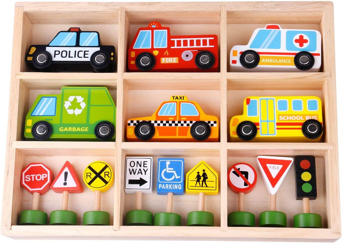 Wooden Transportation & Street Signs Set