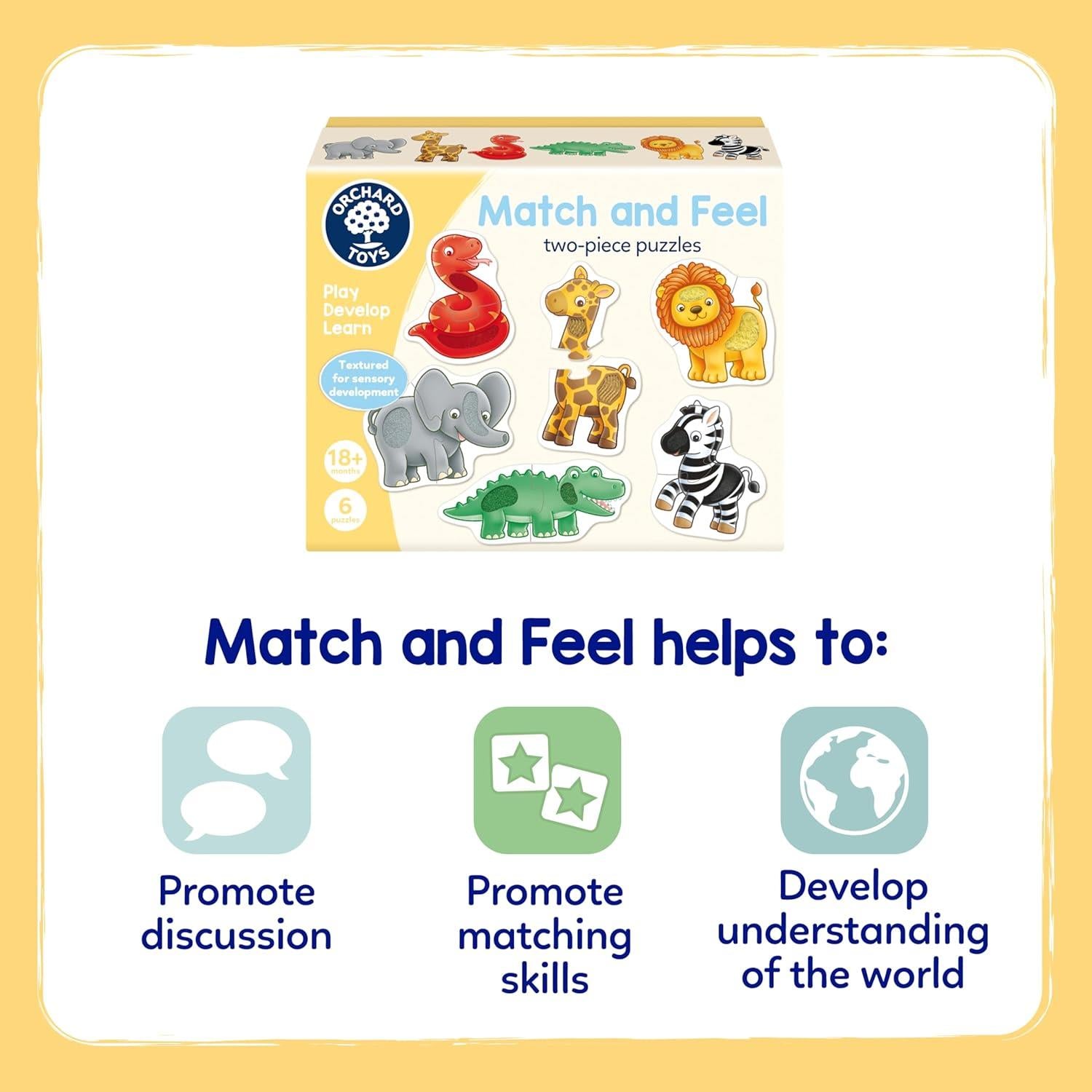 Orchard Toys Match and Feel Puzzles for Toddlers Aged 18 months+ Six Puzzles with Textures for Sensory Play