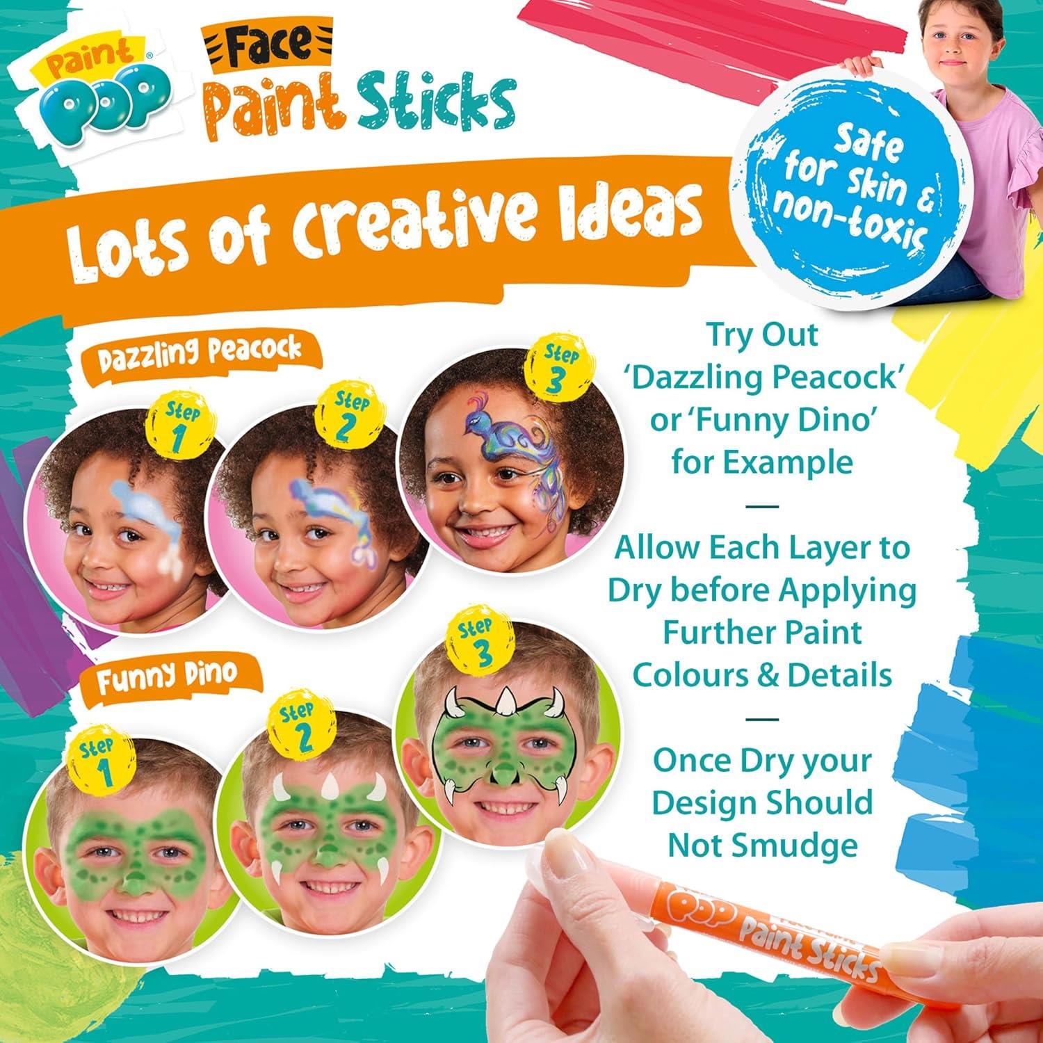 Paint Pop Paint Sticks For Kids - 12 Pack Face Paints Assorted Colours - Twist & Paint, Mess-Free, Fast Drying Action, Easy Clean Up, Vibrant Colours,25 Milliliters