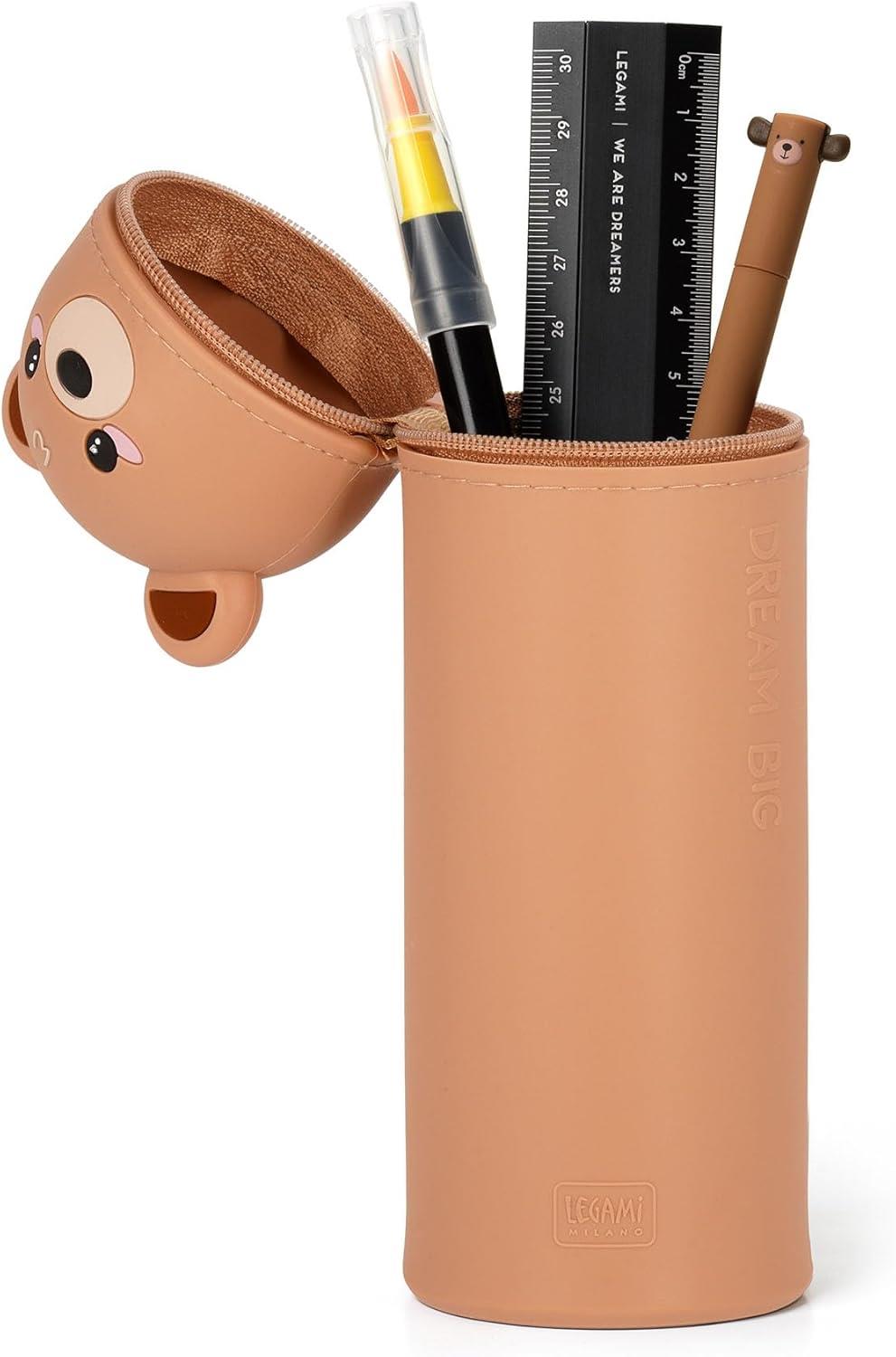 Legami - 2 in 1 Soft Silicone Teddy Bear Pencil Case - Kawaii, Zipper Pen Holder