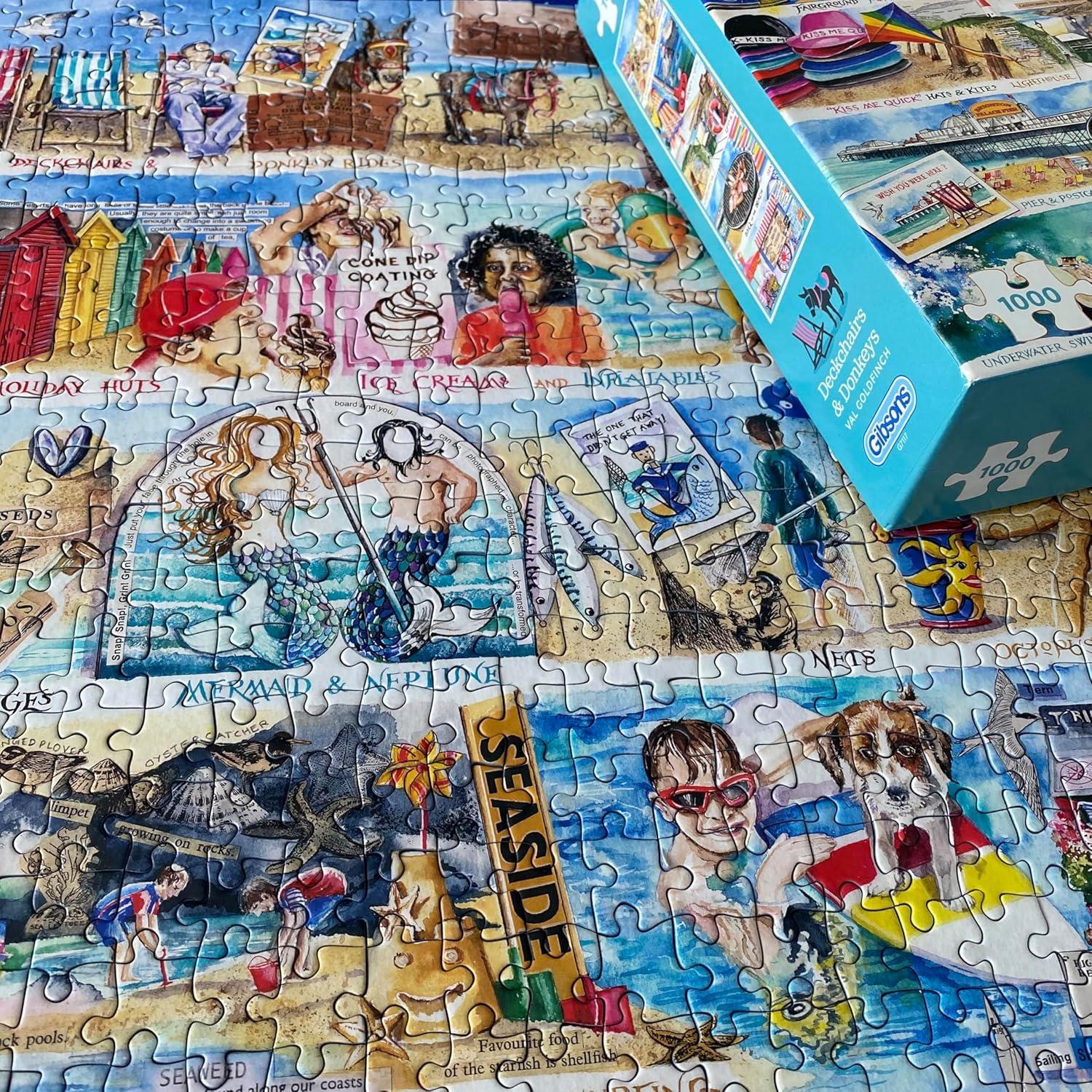 Gibsons 1000 Piece Jigsaw Puzzle: Deckchairs and Donkeys | Seaside Nostalgia