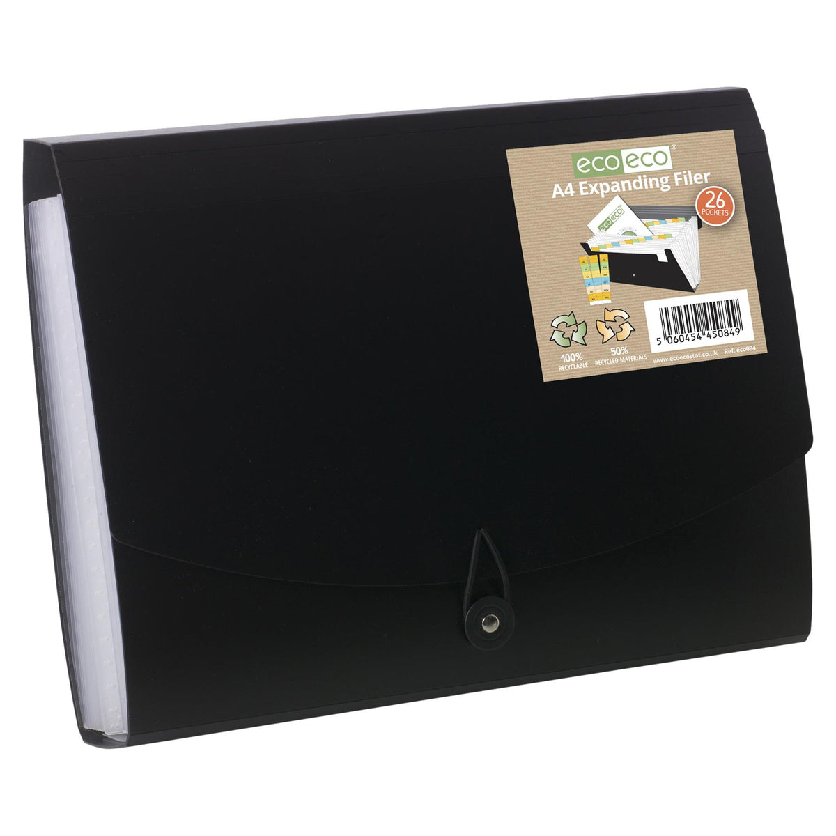 A4 50% Recycled 26 Pocket Black Expanding File